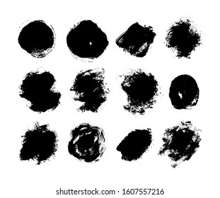 Painted round grunge brush strokes vector collection. Hand drawn ink circle, brush stroke, line, box, design elements, background isolated on white.  Abstract texture background. Place for text. 