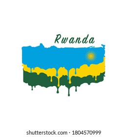 Bandera de Ruanda pintada, goteo de pintura de la bandera de Ruanda. Ilustración vectorial de existencias aislada en fondo blanco