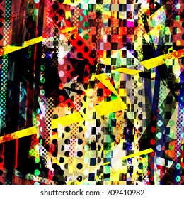 Painted seamless grunge texture Abstract pattern with different shapes, dots, squares, brush strokes. Urban repeatable backdrop for boys, sport design, textile, wrapping paper, web page, banners