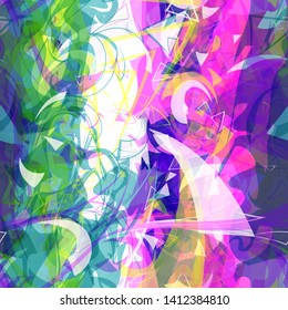Painted seamless texture with curved triangles and stripes