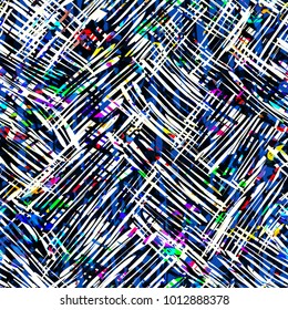 Painted seamless texture from strokes. Black, white and color inclusion. Abstract vector background for web page, banners backdrop, fabric, home decor, wrapping