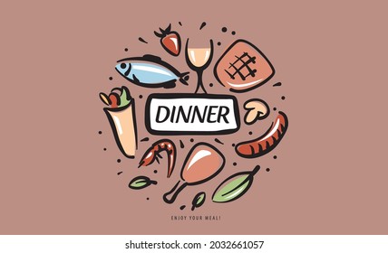 A painted set of dinner products in the form of an emblem