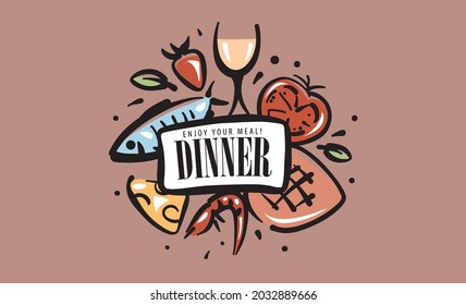 A painted set of dinner products in the form of an emblem