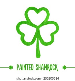 Painted shamrock for design of St. Patricks Day items. Isolated element for greeting card, cover, presentation, web site, banner, etc