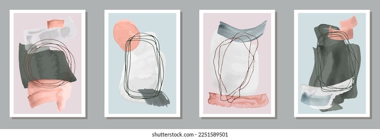 Painted simple banners vector collection. Watercolor splats backgrounds. Scandinavian style design. Stylish home decor templates. Brush stroke elements.