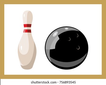 Painted skittle and bowling ball on white background