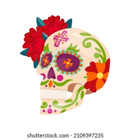 painted skull
Cinco de Mayo in a vibrant Mexican style with a bouquet of red flowers. Cartoon vector graphics.