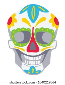 Painted skull decorated with floral and decorative elements, isolated calavera. Day of the dead mexican traditional celebration. Carnival on halloween, creepy character, vector in flat style