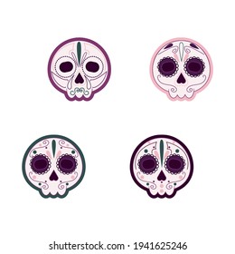 Painted skulls with colored contour outline in white background