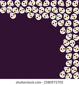 Painted skulls Corner frame border on dark purple background. Day of the dead Copy space Template