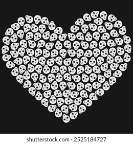 Painted skulls Heart shaped. Day of the dead grayscale background texture. Wallpaper greeting idea