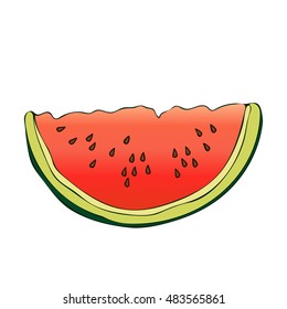 Painted slice of watermelon, graphic art, cartoon. Vector illustration