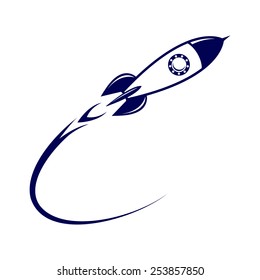 Painted space rocket flies into space. Next from the rocket