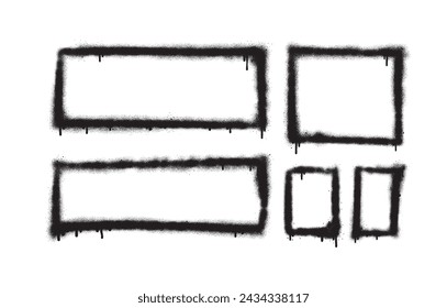 Painted spray elements. Grunge graffiti painted borders and shapes, dirty splatter street art strokes. Spray textured black lines vector illustration set. Graffiti art dirty, spot grunge splattered.