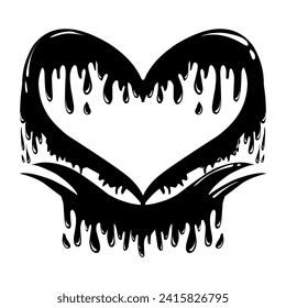 Painted spray illustration with black heart shape covered in black ink valentine theme, this design is suitable for photocall, social media, wallpaper, card, sticker.