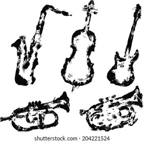 Painted stamps of musical instruments