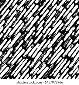 Painted striped pattern. Seamless diagonal brush stroke lines. Sketchy hand drawn graphic print. Grunge vector design. Black and white background. Grungy wallpaper, furniture fabric, textile