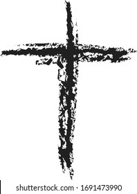 Painted stroke of Easter Cross Christian Resurrection of Jesus Christ the Messiah vector scene on black and white for salvation, grace themes or concepts.	