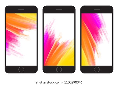 Painted strokes multicolored backgrounds. Vector illustration of oil painting. Background set withartistic effect. Phone screen saver set. Stroke backdrops.
