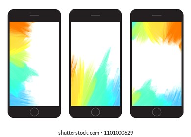 Painted strokes multicolored backgrounds. Vector illustration of oil painting. Background set withartistic effect. Phone screen saver set. Stroke backdrops.