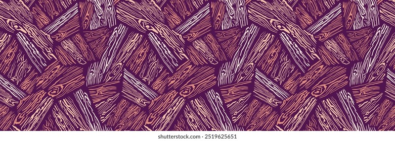 Painted stylized tree seamless pattern on a brown background. Vector hand drawn texture abstract lines trees. Plain ornament print. Contemporary