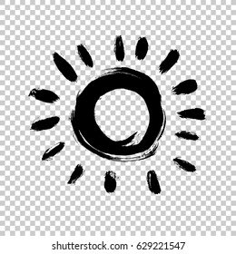 Painted sun icon. Yellow colour. Grunge design element for weather forecast website. Brush strokes texture. 