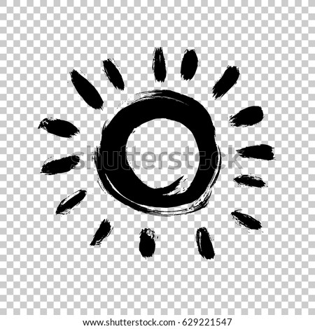 Painted sun icon. Yellow colour. Grunge design element for weather forecast website. Brush strokes texture. 