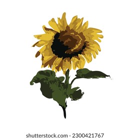 Painted sunflower in impressionist style.Spring,flower,badge for your designs and ideas.Graphic element