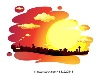 painted sunset city  landscape - vector illustration