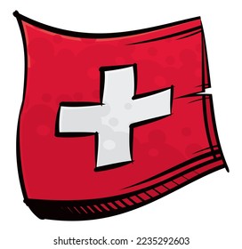 farbige Schweizer Flagge im Wind schwellt