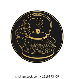 Painted teapot in asian style. Vector illustration