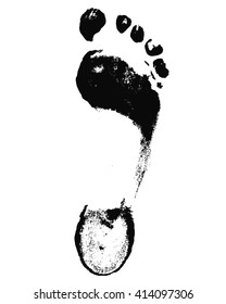 Painted texture black foot imprint. Realistic vector footprint silhouette. Footcare symbol. Travel concept. isolated on white barefoot. 