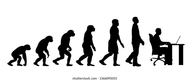 Painted theory of evolution of man. Vector silhouette of homo sapiens. Symbol from monkey to businessman.