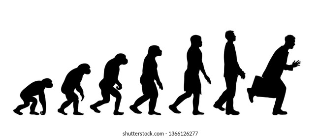 Painted theory of evolution of man. Vector silhouette of homo sapiens. Symbol from monkey to businessman.