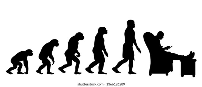 Painted theory of evolution of man. Vector silhouette of homo sapiens. Symbol from monkey to worker.