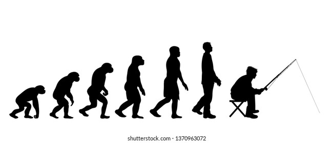 Painted theory of evolution of man. Vector silhouette of homo sapiens. Symbol from monkey to fisherman.