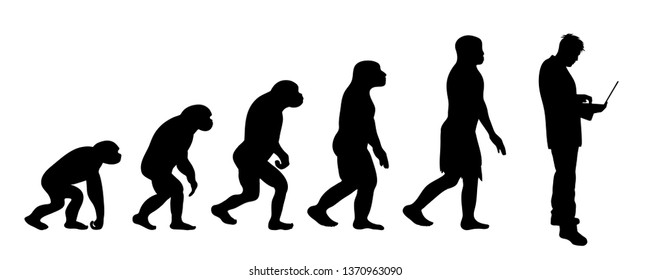 Painted theory of evolution of man. Vector silhouette of homo sapiens. Symbol from monkey to businessman.