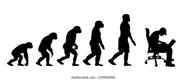 Painted theory of evolution of man. Vector silhouette of homo sapiens. Symbol from monkey to businessman.