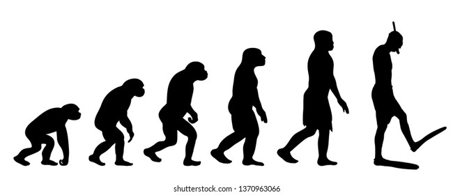 Painted theory of evolution of woman. Vector silhouette of homo sapiens. Symbol from monkey to diver.