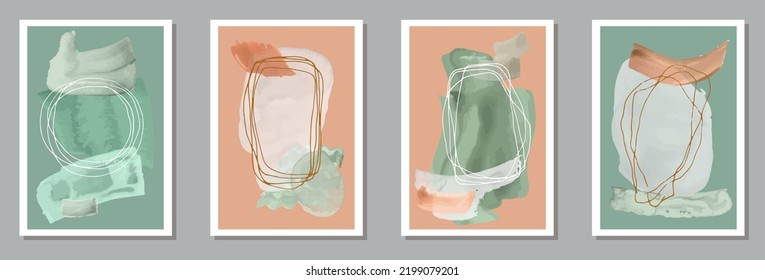 Painted trendy canvas vector collection. Watercolor smears shapes. Scandinavian style design. Cool artistic cover layouts. Brush stroke elements.