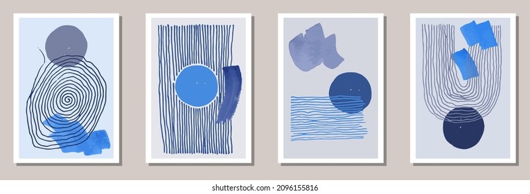 Painted trendy canvas vector set. Watercolor smears collage. Chinese style design. Cool artistic cover templates. Scribble elements.