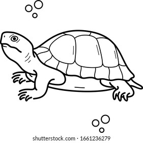 Painted turtle. Illinois State symbol. Vector outline icon.