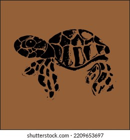 Una tortuga pintada. Silueta de tortuga. Imprime. Representación artística de un animal marino. Hígado largo. Mundo marino. entrada de lápiz. Tatuaje también. Símbolo.