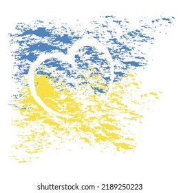 Painted Ukrainian flag with heart shape on white background
