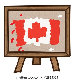 Painted vector Canada flag on canvas, painting stand and white background