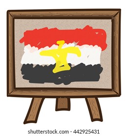 Painted vector Egypt flag on canvas, painting stand and white background