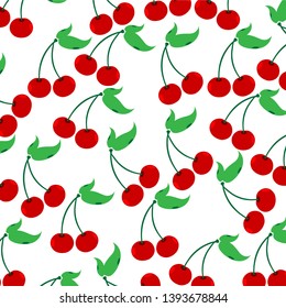 Painted vector illustration of painted cherries on white background. Symbol of fruit, food,vegetarian,vegan.