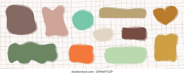 Painted vector organic blob shape in warm neutral earthy colors, fun asymmetrical doodle shapes for frames, text box, speech bubbles