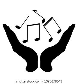 Painted vector silhouette of a hand in a defensive gesture protecting a music. Symbol of rhythm,musical,play,protection.