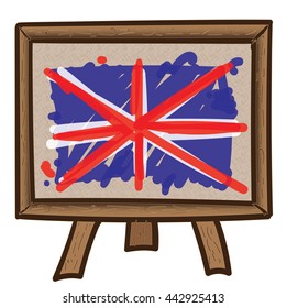 Painted vector United Kingdom flag / union jack on canvas, painting stand and white background